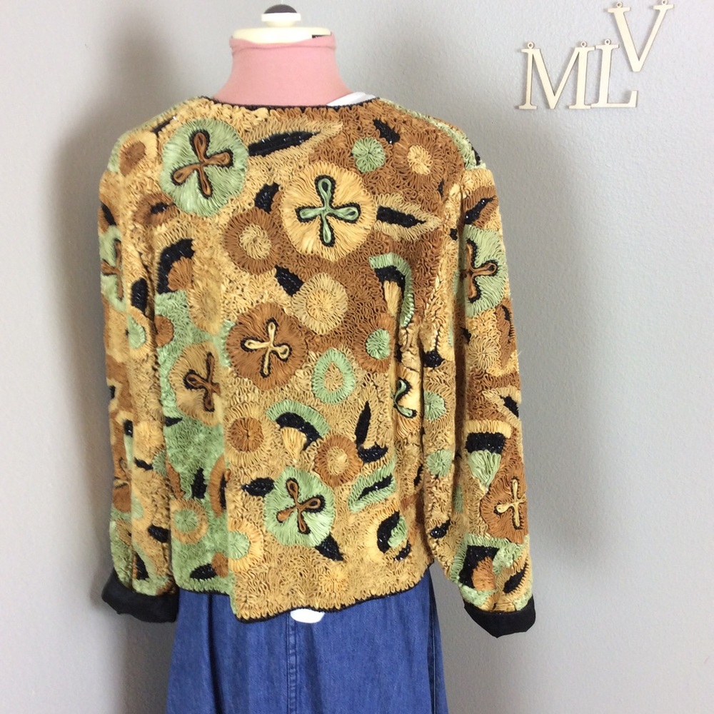 Vtg 90s Does 40s Deco Ribbon Beaded Cropped Jacket - image 4